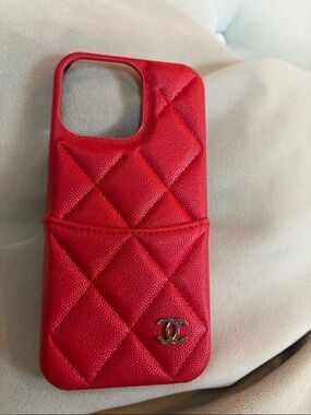CHANEL Red Quilted Card Pocket Phone Case